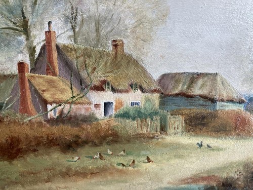 ANTIQUE OIL PAINTING Large British Primitive Cottage Landscape By JONES 1911 - Picture 8 of 13