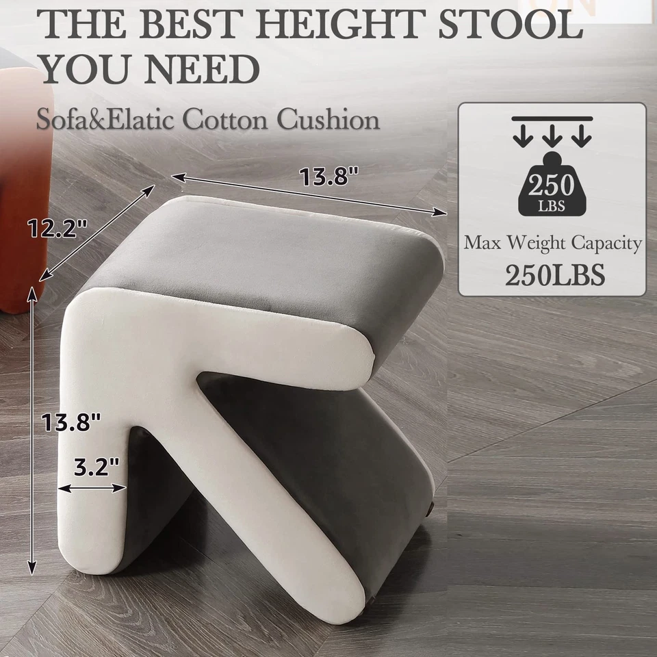 Sofá estofado criativo de veludo banquinho infantil banco de sapatos apoio para os pés otomano - Imagem 4 de 4