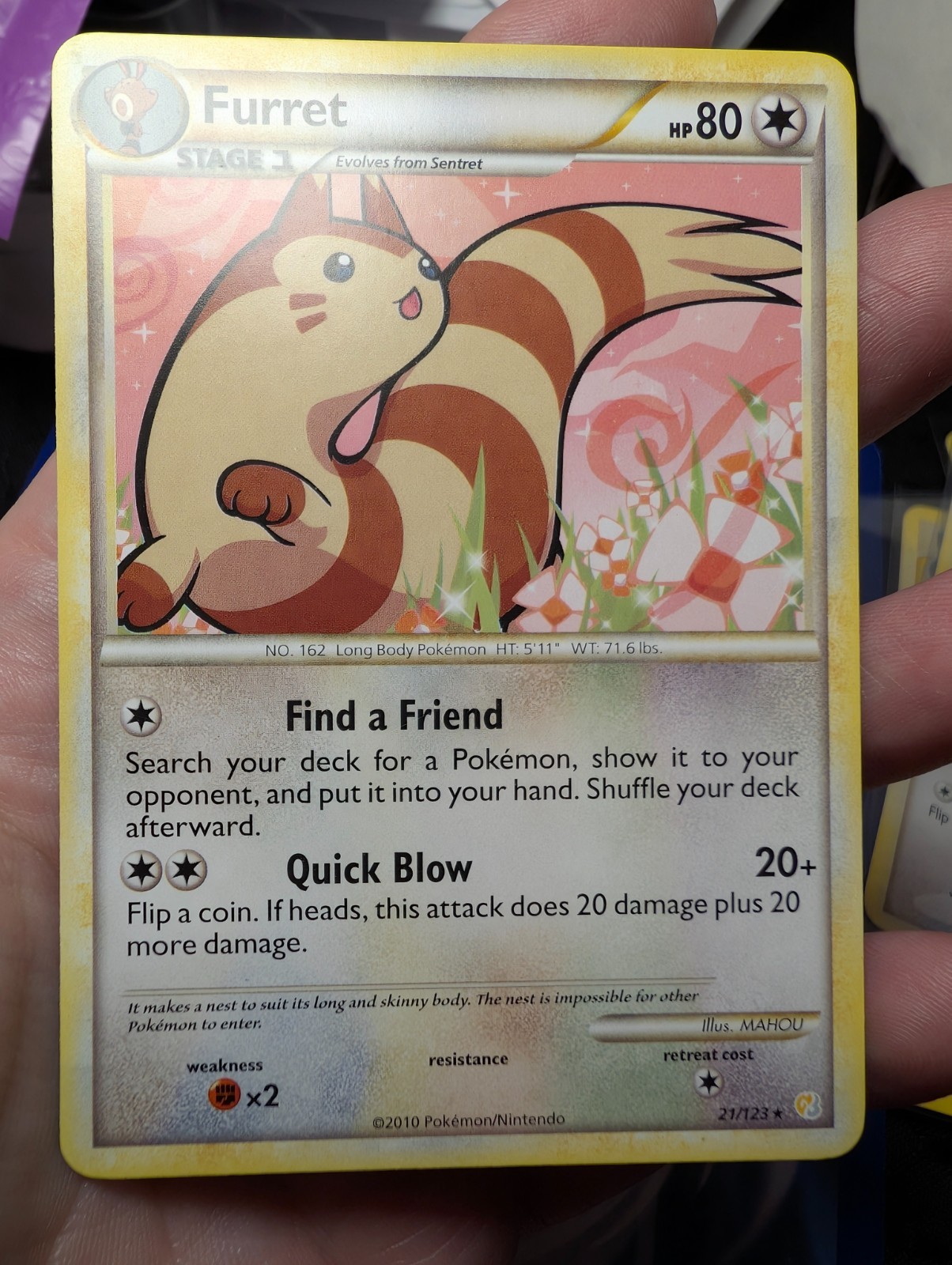 Pokémon TCG Furret 21/123 HGSS Base Set Regular Rare Card EN-LP 2010