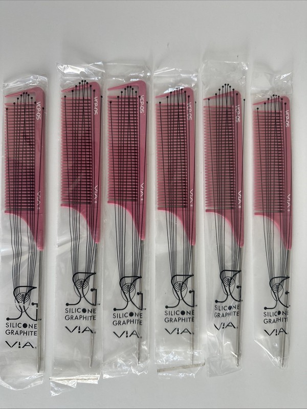 VIA VCP 05  Carbon Silicone Graphite Professional Weave Combs 6 Pack New