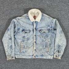 Vintage 80s USA Levis Sherpa Lined Acid Wash Trucker Denim Jacket Mens Sz Large