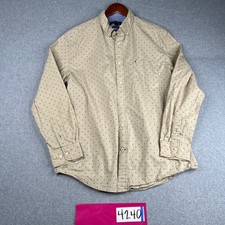 Tommy Hilfiger Shirt Large Beige CLassic Fit Button Up Long Sleeve Mens