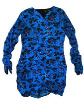 Zara Womens Floral Long Sleeve Ruched Mini Dress Blue & Purple Size L