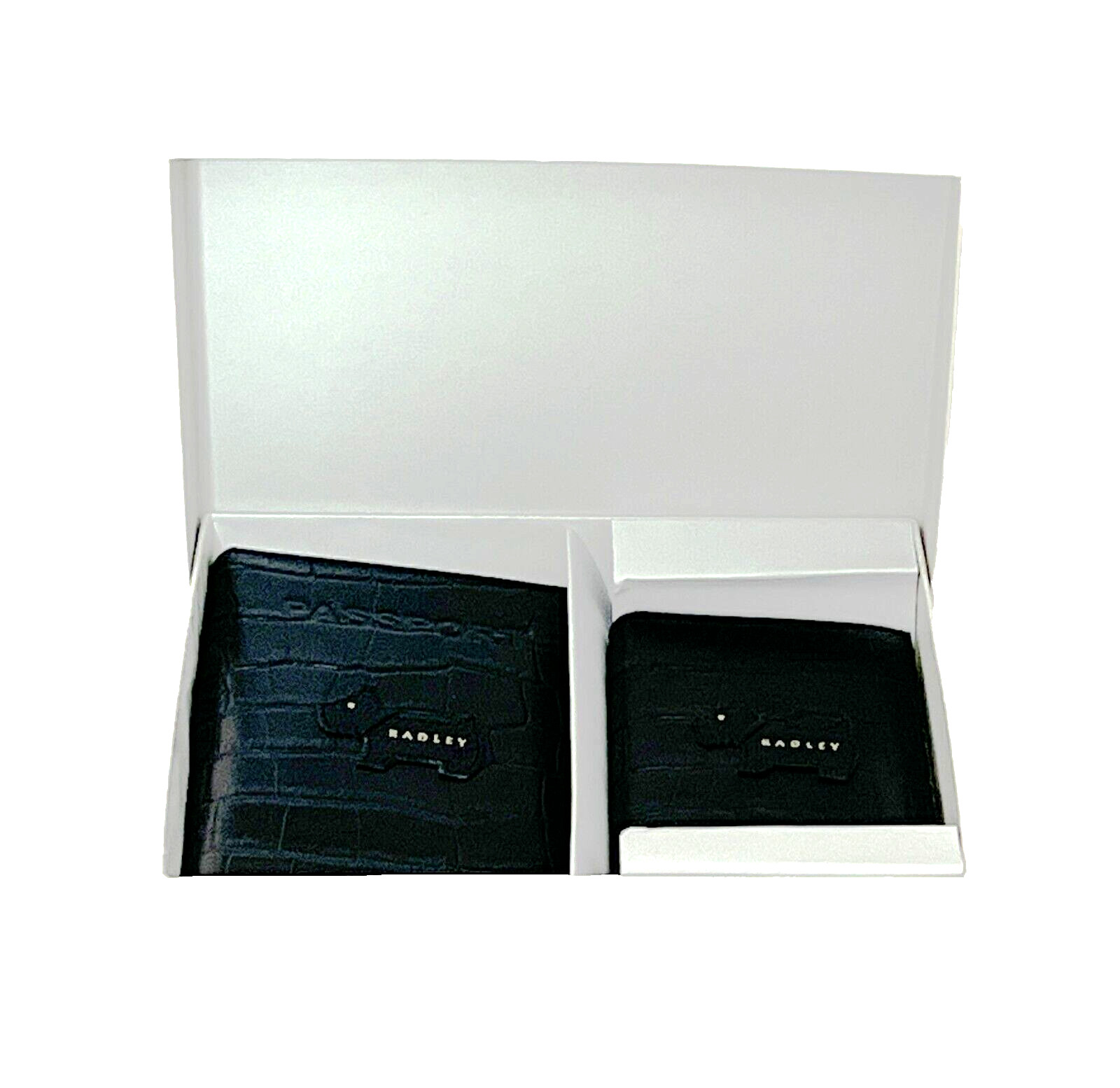 Radley Passport Holder and Card Wallet Purse Black Faux Croc Leather Gift Set