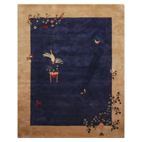 Navy Hand Tufted Wool Area Rug Multi Sizes Art Deco , Oriental Rug  Carpet