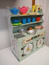 Vintage WOLVERINE Supply USA Childs Kitchen TIN HUTCH ALPINE Cabinet with Toys