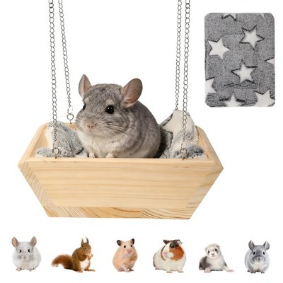 Large Wooden Hanging Bed with Soft Plush Mat for Chinchilla, Hammock for Rat ...