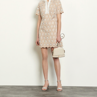 Sandro Kleid Beige Gr. 34 Damen Minikleid Kurz Bestickt Stickerei SFPRO01142