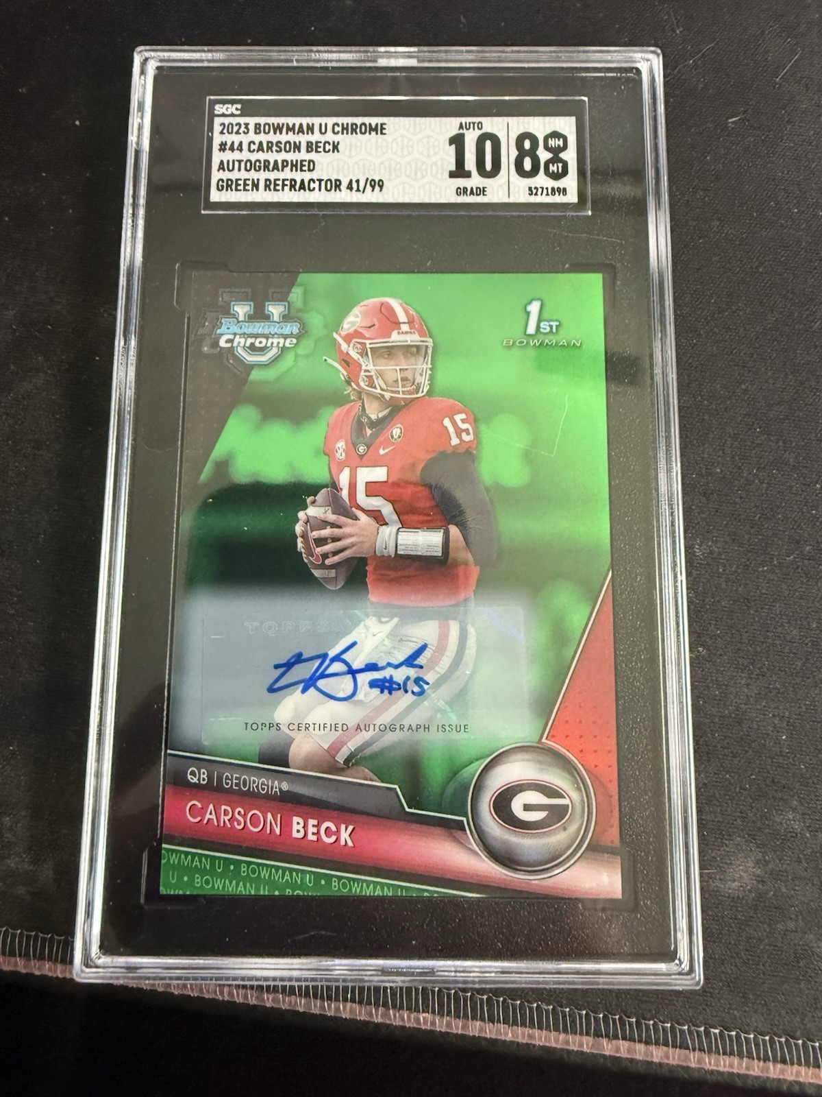 2023 Bowman Chrome U Carson Beck 1st Auto Green Refractor /99 SGC 10/8