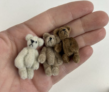 Vintage Miniature Teddy Bear Stuffed Animal Artist Made Lot Of 3 Brown Tan 1"