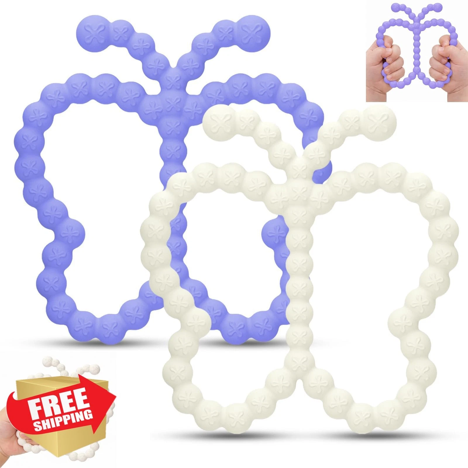Baby Teething Toys Silicone Butterfly 2pk White/Purple