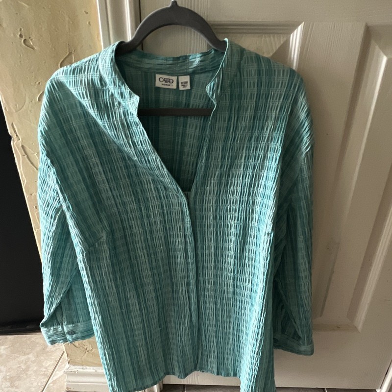 Cato Woman Women’s Blue/Green Plaid V-Neck 3/4 Sleeve Blouse 18/20W