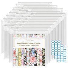 10 PCS 12 x 12 Inch Scrapbook Paper Storage Organizer with Label Stickers, Cl