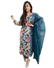 GoSriKi Women's Rayon Blend Straight Printed Kurta with Pant  Dupatta