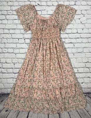In Loom Midi Dress Women Size M Pink Floral Cottagecore Soft Girl Fairy Coquette