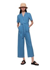 Whistles Ciara Denim Jumpsuit UK 12 Light Blue Chambray RRP 149 Short Sleeve