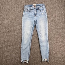 Free People We The Free Distressed Skinny Jeans Light Wash Blue Size 28 Raw Hem