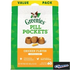  Greenies Chewy Dog Treats Pill Pockets Chicken Capsule Size