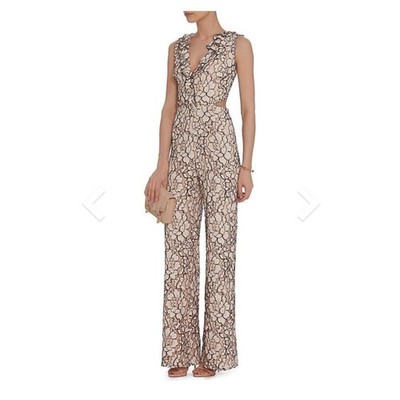 Alexis Jumpsuit Womens XS Floral Pink Lace Formal Wedding Guest Cocktail Party