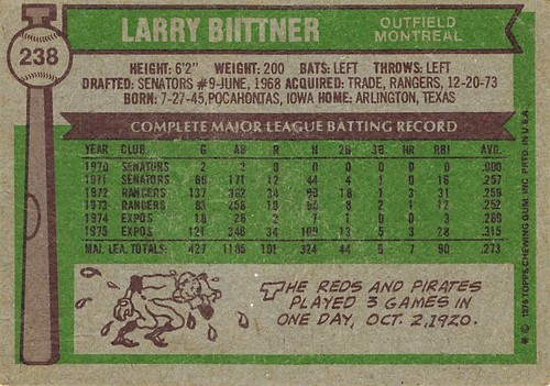 1976 Topps #238 Larry Biittner - Picture 2 of 2