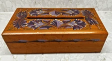 Handpainted Tissue Box Cover Wood Hinged Folk Art Lacquered Floral Box