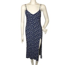 REFORMATION Dress, 4, Blue/White, Spotted, High Vent/slit, Spaghetti straps