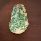 Green Floral Decoupage Oyster Shell Trinket Dish, Gold Edge w/ Decorative Bag — photo 3