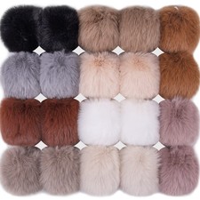 20 Pcs Faux Fur Pom Pom Balls with Elastic Loop for Hats Beanie Shoes Scarves