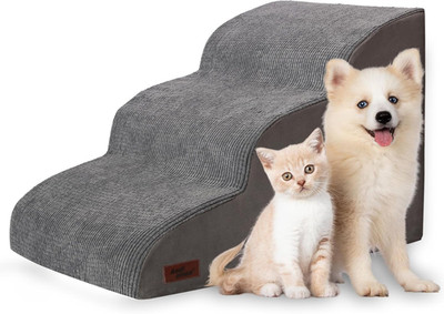 3 Step Dog Ramp & Stairs Non Slip Pet Steps for Sofa Chair Small Dogs Cats Grey