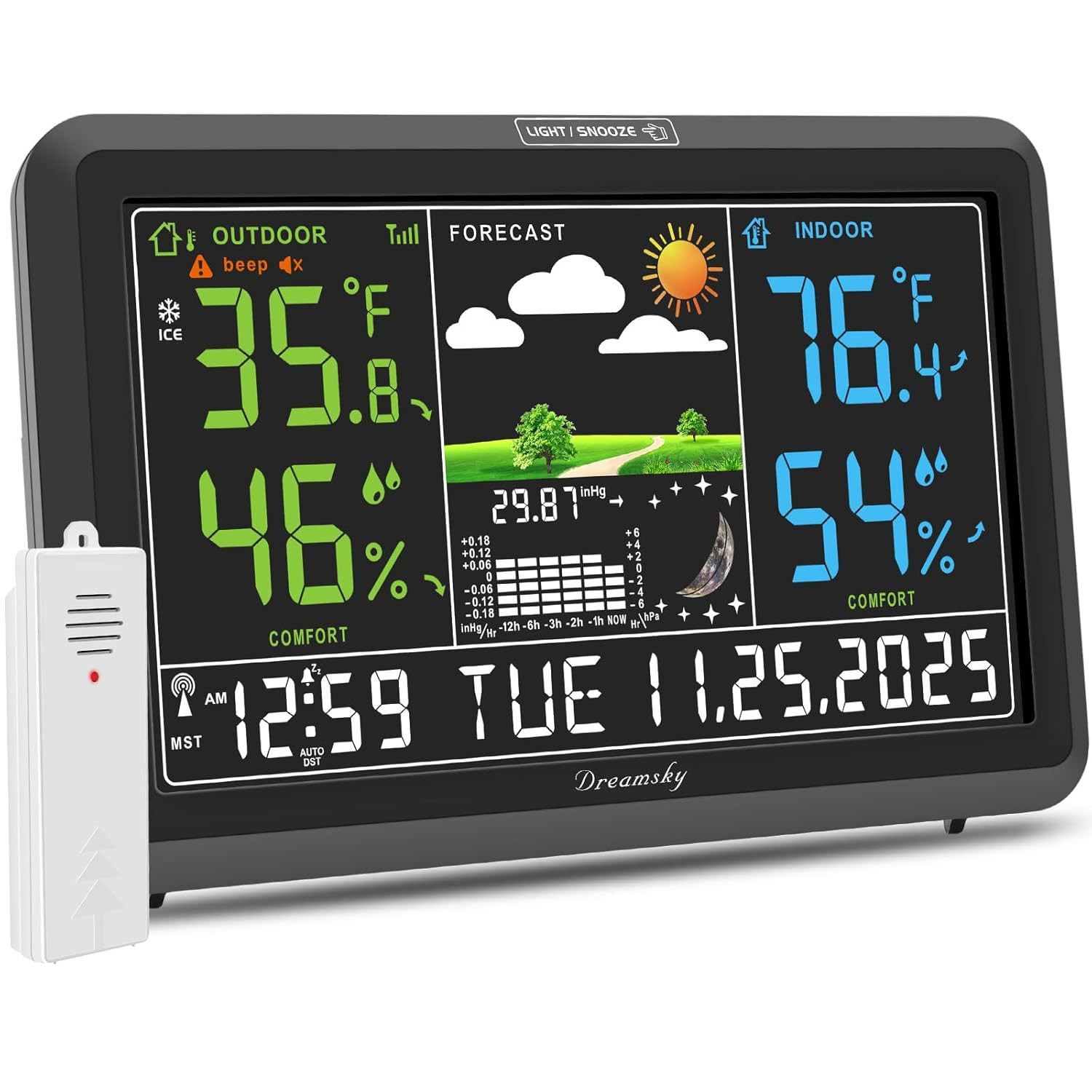 Weather Station Indoor Outdoor Thermometer Wireless with Digital Atomic Clock fo