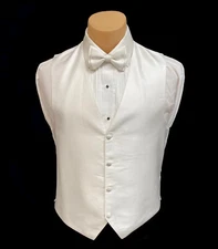 Men's Larr Brio White Tuxedo Vest & Tie Bow or Long Masonic Formal Wedding Groom