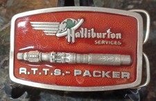 SL05164 VINTAGE 1970s *HALLIBURTON SERVICES R.T.T.S.- PACKER** BELT BUCKLE