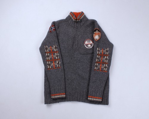 NAPAPIJRI Alaska Ski Patches Strick Wolle 1/4 Half Zip Sweater Pullover Gr. S