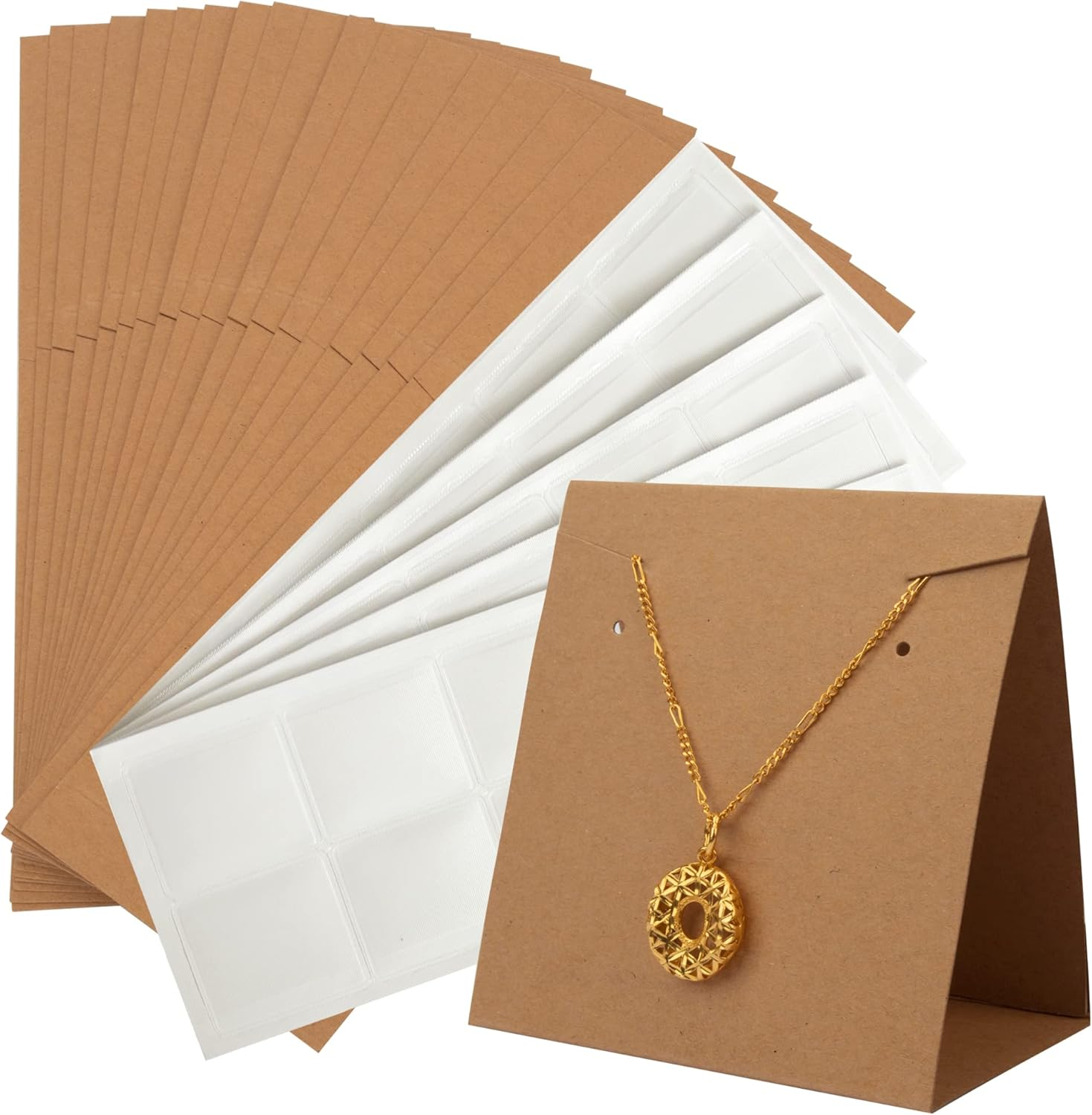 50-piece standing jewelry display cards with necklace pouches and earring holders for retail sales