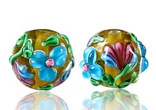 10pcs handmade Lampwork glass round Beads blue flower 14mm
