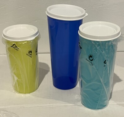 Tupperware Tumbler Cup Set 3x w/ Lid Seal New Green Blue Teal