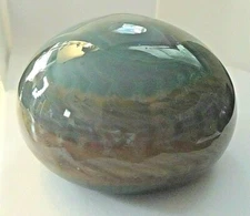 Large Early Signed Salamandra Studio Art Glass Agate Style Paperweight 11/75