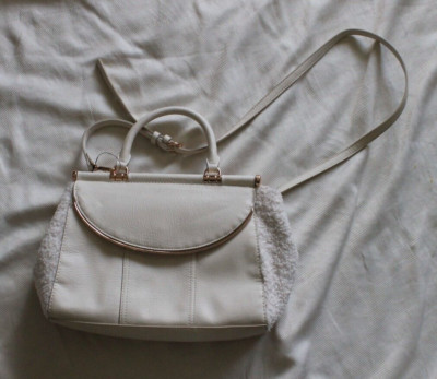 Lauren Conrad Cream Convertible Tote Crossbody Purse Vegan Rosegold Hardware WOW