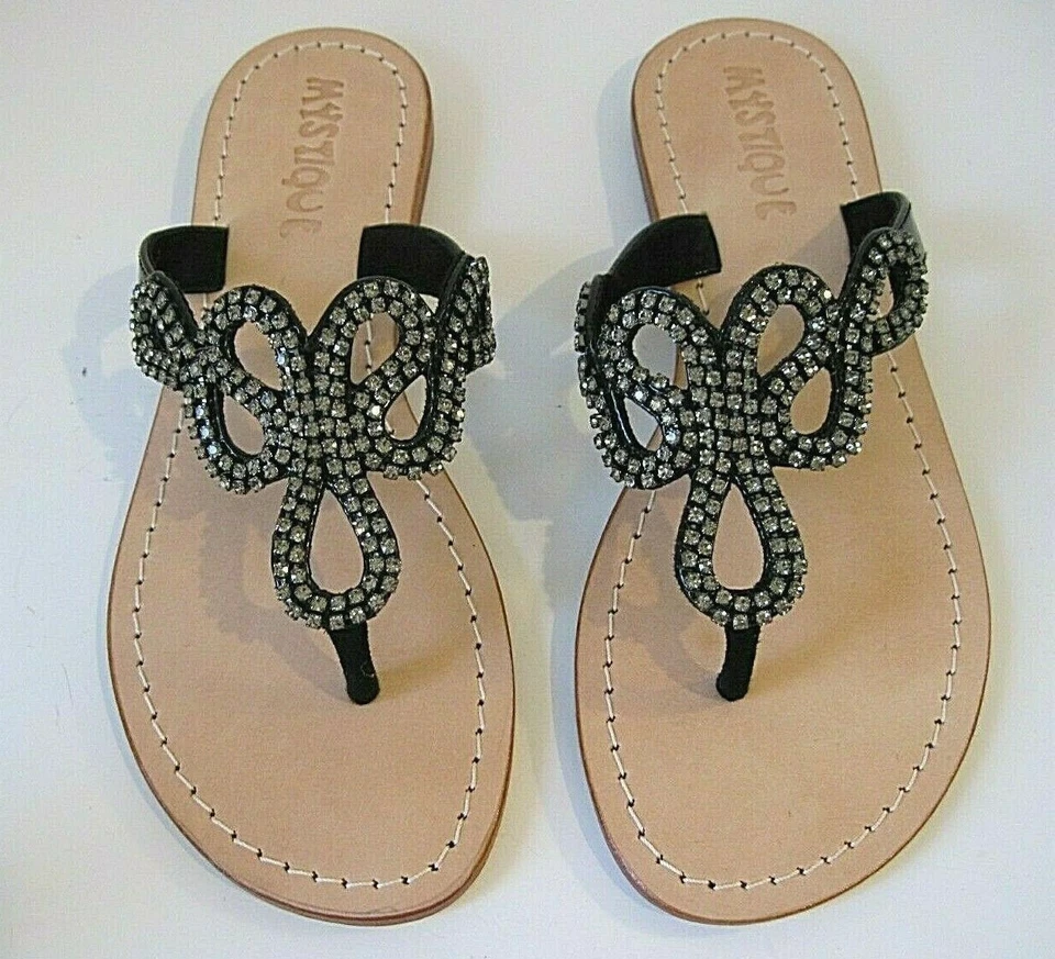 SANDALIA CUÑA TANGA CHAROL NEGRO CRISTALES TRANSPARENTES MYSTIQUE TALLA 7 Foto 2 de 4