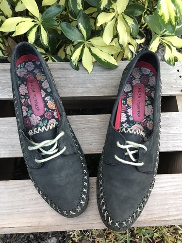Hush Puppies Flex Suede Slip On Navy/Grey Stitch Detail Loafers Womans Sz 9 LNC - Picture 2 of 12
