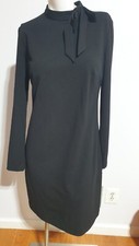NEW CALVIN KLEIN TIE NECK LONG SLEEVE BLACK SHEATH DRESS SIZE 2