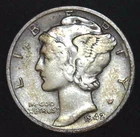 1942-P  10C Mercury Dime 90% Silver 24otw0927-1