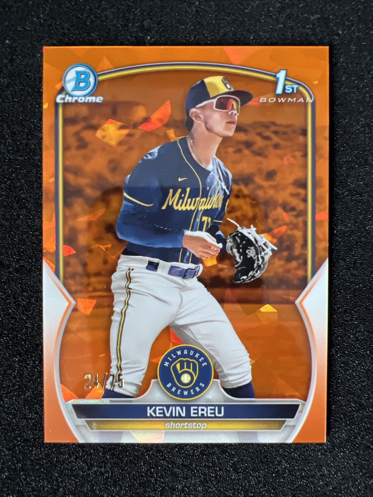 KEVIN EREU 2023 1st Bowman Chrome Sapphire #BCP-229 ORANGE 24/75 SP Brewers