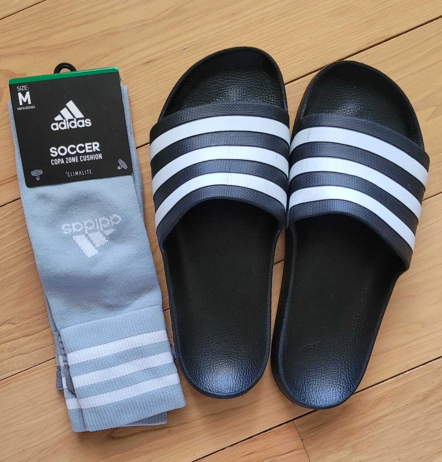 Calze da calcio Adidas Adilette unisex taglia 8 nero bianco grigio Climalite