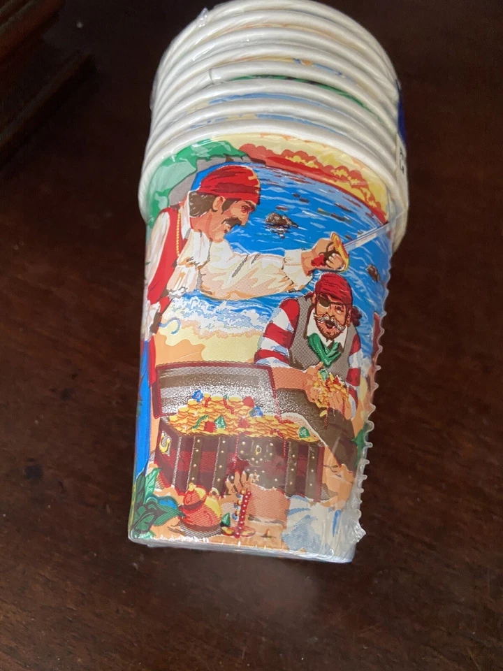 Amscan Boys Kids Pirate Theme Birthday Party Tablecloth + Cups (8) Sealed New - Image 3 of 4