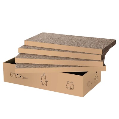 4 Packs in 1 Cat Scratch Pad with Box, Cat Scratcher Cardboard,Reversible,Dur...