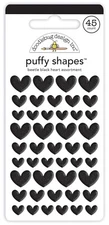Doodlebug Self-Adhesive Stickers Puffy Heart Shapes 3 Sizes Beetle Black