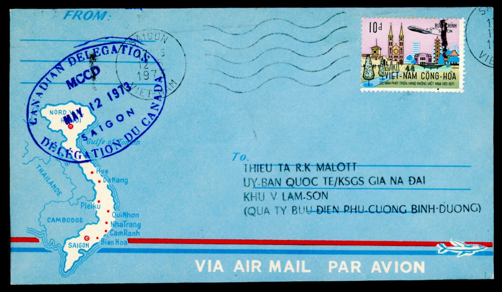 South VIETNAM 8 Military Covers Canadian Delegation MCCD w Different PM (L1080)