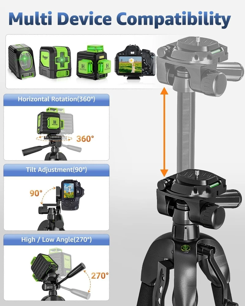 Adjustable Laser Level Tripod with Rotatable Feet - 22.05 lbs Load Capacity