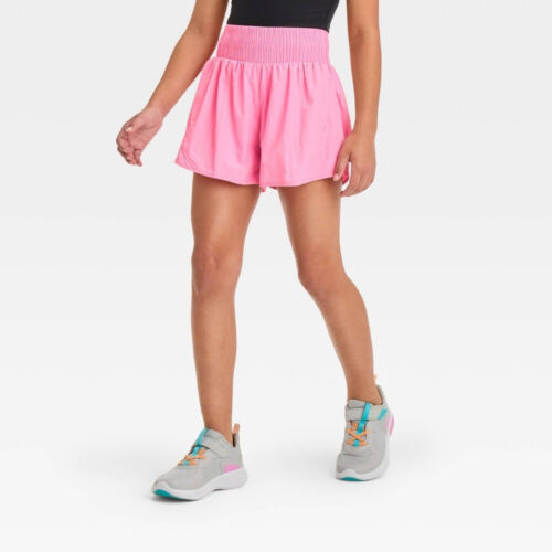 All in Motion Girls High Rise Lined Shorts, Quick Dry UV Protection Pink Medium
